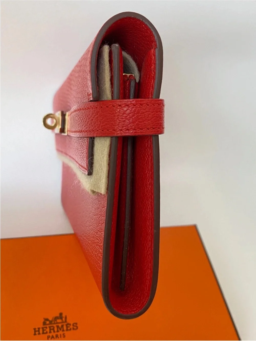 $4.5K Hermès Kelly Long WALLET Rouge Tomato GOLD Hardware Red Leather New